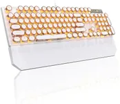 MageGee Typewriter Mechanical Gaming Keyboard, Retro Gold Punk Round Keycaps LED Backlit Wired Keyboards for Laptop MAC PC Gamer, with Magnetic Wrist Rest - Blue Switch