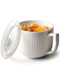 NUTRIUPS Soup Bowls with Handles, 900ml Microwave Soup Bowl with Lid, Soup Mug with Handles, Bowl for Ramen, Noodle, Porridge (White)