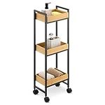 Navaris Storage Trolley on Wheels - 3 Tier Cart for Bathroom, Kitchen, Small Spaces, Craft Supplies - Bamboo and Metal Rolling Shelving Unit Rack