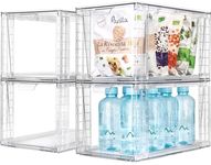 Zero Zoo 4Pack Large Stackable Kitchen Storage Drawers, Clear Foods Organizer Bins with Handles, Easily Assemble for Bathroom, Kitchen, Pantry, Cabinet, Closet (Up Handled)