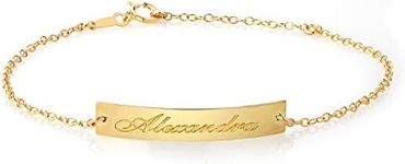 Gem Stone King 14K Gold Filled Personalized Custom Free Engraving Lazer Cut 30X5MM Adjustable Chain ID Name Bar Bracelet For Women
