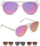 DIFF Tosca II Oversized Aviator Sunglasses for Women and Men UV400 Protection, Matte White + Pink Rush Mirror