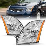 SOCKIR Headlight Assembly Set Fit for 2010 2011 2012 Nissan Sentra Driver and Passenger Side Chrome Headlamp