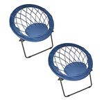 Zenithen Foldable Portable Bungee Steel Framed Dish Folding Chair, Perfect for Dorm Rooms, Bed Rooms, Accent Chair, Camping, Gaming, Reading, and Studying, Blue (Pack of 2)