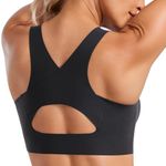 CRZ YOGA Women's Flex Sculpt Sports Bra High Impact Padded Wireless Running Bra Racerback U Neck Yoga Bras Workout Crop Top Black 16