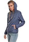 URBAN CLASSICS Women's Windbreaker Jacket, Pullover Rain Jacket with Hoodie, Longsleeve Hooded Ladies Raincoat, Lightweight & Water Repellent, Colour: vintageblue, Size: Large