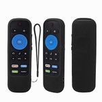 Protective Silicone Remote Case for Roku Express 3900 3910, for Roku Steaming Stick 3800 3810, Silicone Cover for Roku Voice/Express/Premiere Remote Controller Skin with Loop (Black)