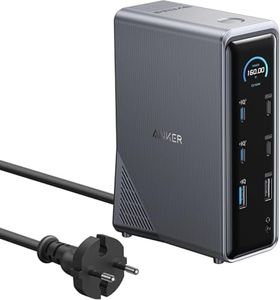 Anker Prime Replicador de Puertos 160W, 14 Puertos con Salida Máx. de 160W, Transferencia de Datos 10 Gbps,Interfaz Inteligente en Tiempo Real,Audio y Ethernet,Pantalla Dual 4K para MacBook Dell Móvil