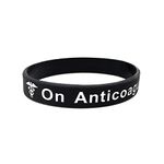 On Anticoagulant Wristband Medical Alert ID Bracelet Black White Men Ladies Silicone Band Adults 202mm (1 Wristband only)