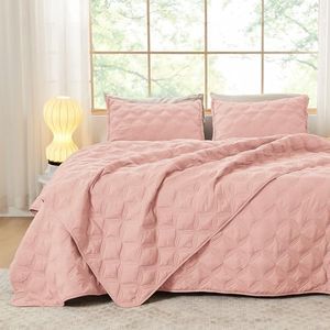 Litanika Oversized King Quilt Bedding Set,120x120Inch Super King Blush Pink Comforter Bedspreads Lightweight Bed Coverlets Boho Bedding Cover Decor All Season, 3 Pieces (1 Quilt, 2 Pillowcases)