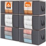 Lifewit 70L Clothes Storage Bags, Foldable Storage Box Moving Bags Wardrobe Storage Organiser Packing Boxes for Moving House with Clear Window for Clothing Bedding Blankets, Grey, 6 Pack