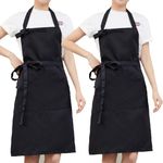 Reyoung 2 pcs Adjustable Bib Apron with Pocket Extra Long Ties Kitchen Home Cooking, Kitchen Crafting BBQ Drawing