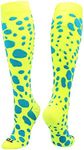 TCK Krazisox - Leopard Over the Calf Socks (Neon Yellow/Electric Blue, Small)