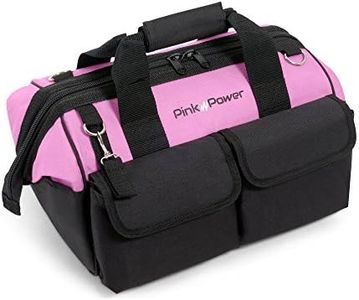 Pink Power Pink Tool Bag for Women -16" Tool Tote Bag w/ 22 Storage Pockets - Womens Small Tool Bag Ladies Tool Box for Hand Tools, Power Tool Kits & More - Womens Zipper Toolbag Tool Caddy Organizer