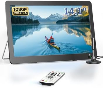 Desobry 14.1" Small TV, 1080P Portable TV with Antenna, Mini TV Support HDMI, USB, AV, LCD TV Built in Digital Tuner, TV Stand, Dual Speakers, Rechargeable Battery Operated TV for Camping,Kitchen,Car