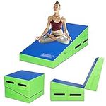 GYMAX Multicolored Foldable Kids Gymnastics Mat, Incline Cheese Wedge Skill Shape Tumbling Mats for Indoor Yoga, Aerobics, Fitness Exercise (Blue+Green)