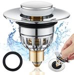 Tomario Sink Plugs Bathroom Plug, Stainless Steel Bathroom Basin Plug Pop Up Plugs for Wash Basin, Push-Type Sink Plug Replacement Bath Drainer Filter Plug with Bounce Core for 34-40mm Drain Hole