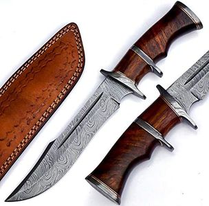 Nooraki 13" - Handmade Damascus Steel Fixed Blade Hunting Knife with Leather Sheath, Multipurpose Knife with Rosewood Handle for Everyday Carry, Outdoor Camping & Hunting Gift (RoseWood-1)
