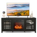 COSTWAY Electric Fireplace TV Stand for TVs up to 65 Inches, TV Console with Remote Control, Adjustable Flame and Shelves, Farmhouse Media Entertainment Center for Living Room Bedroom (Black)