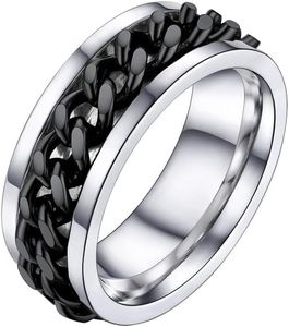 U7 Black Rings for Men Stainless Steel Size 12 Cuban Chain Rings Eboy Constume Jewelry