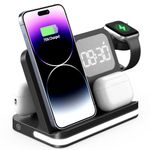 HATALKIN 3 in 1 Wireless Charging Station for Apple Devices with Alarm Clock Compatible with Apple Watch Ultra 9 8 7 SE 6 5 4, iPhone 15 14 13 12 11 Pro Max Mini XS 8/Airpods/Samsung/Google