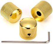 3PCS Metal Volume Tone Dome Guitar Speed Control Knurled Shaft Pots Knobs with Keys Screws Set for Electric Guitar or Bass (Gold)