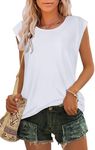 ADOREJOY Womens Cap Sleeve T Shirts Summer Tops Casual Crew Neck Loose Fit Tee Blouse(White,M)