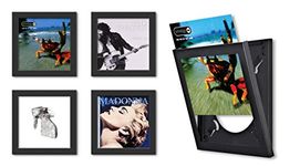 Show & Listen Album Cover Display Frame, Flip Frame Displays Vinyl Records, 12.5x12.5, Black, Set of 4