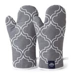 Encasa XO Extra Long 18x35 cm Microwave Oven Gloves Mitts (2 pcs) for Kitchen Cooking - Trellis Grey - Heat Resistant, Thick & Safe, Protection of Hands from Hot Utensils, Gas Flame, Grill, Barbecue