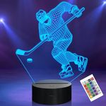 Hockey Stuff Gifts for Kids Boys, Ice Hockey Player 3D Lamp LED Night Light for Boys Men Bedroom Decor, Hockey Accessories Gifts for Sport Fan