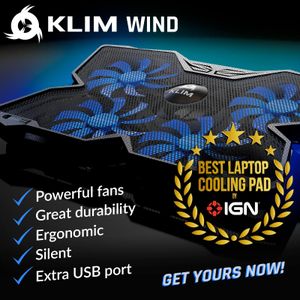 KLIM Wind Laptop Cooling Pad – Blue, High Airflow Cooling Fan