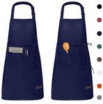 Viedouce 2 Packs Apron Cooking Kitchen Waterproof,Adjustable Chef Apron with Pockets for Home,Restaurant,Craft,Garden,BBQ,School,Coffee House,Apron for Men Women (Navy-02)