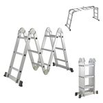 TOPWAY Aluminium Multi-Purpose Combination Ladder 3.6M Foldable Step Ladder 150kg Capacity 12 Runges for Outdoor Indoor Construction Sites (4 x 3 Steps)