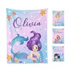 GYPSOPHILA Personalized Baby Blankets for Girls Mermaid Throw Blanket Customized Name Blanket for Kids 50" x 60" (Style 1)