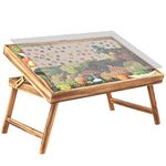 LAVIEVERT Jigsaw Puzzle Table with Cover, Wooden Adjustable Puzzle Board Easel, Portable Tilting Table with Folding Legs, 4 Sorting Trays & Non-Slip Surface for Games & Puzzles Up to 1,000 Pieces