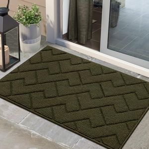Biscpro Doormat Indoor Outdoor Washable Entrance Rug Indoor Dirt Trapper Mat Non-Slip Door Mat Indoor Rug for Entrance, Patio, Hallway, Garden, Indoor and Outdoor Use (Oliver Green, 60 x 90 cm)
