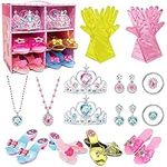 WTOR Girls Toys Princess Dress up Shoes Pretend Role Play Set Jewelry Boutique Plastic Accessory with 4 Shoes Gloves Bracelets Earrings Crowns for Kids Aged 3 4 5 6 7 8 Birthday Party