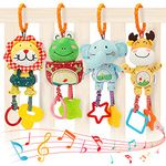 TUMAMA Baby Toys for 0, 3, 6, 9, 12 Months, Handbells Baby Rattles with Teethers Soft Plush Early Development Stroller Car Toys for Infant, Newborn Birthday Gifts, 4 Pack