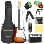 STRICH Electric Guitar Beginner Kit, Solid Body 39" Full Size Electric Guitar SSS Pick Up for Starter, with 10W Amp, Bag, Digital Tuner, Capo, Strap, String,Cable, Picks, SST-S10 Sunburst