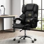 Oikiture Massage Office Chair with 150 Degrees Recline, Computer Desk Chair with Backres and Armrest, PU Leather Ergonomic Gaming Chair Black