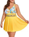 Elegant Swimsuits for Women Plus Two Piece Tummy Control Bikini Bathing Suits Floral Swimdress with Boyshorts 22W, Yellow