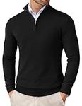 COOFANDY Men's Jumpers Quarter Zip Turtle Neck Jumper Half Zip Neck Pullover Knitted Jumpers for Men Slim Fit Stand Collar Top Warm Winter Sweater Black XXL