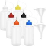 6 Pcs 4 Ounce Needle Tip Glue Bottle 120ml Plastic Dropper Bottles Multicolor Lid with 2 Pcs Mini Funnel for Small Gluing Projects, Paper Quilling DIY Craft, Acrylic Painting