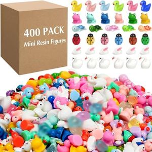 Barydat 400 Pcs Mini Resin Animals Figures Bulk for Pranks Hide Crafts Tiny Resin Charm Miniature Animals Figures Toys Mini Stuff for Christmas Party Favors Garden Decorations Ornament (Cute)