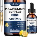 Triple Magnesium Complex Supplement-Liquid Magnesium Glycinate, Citrate, Malate Liquid Drops 500mg with Ashwagandha, L-Theanine, Vitamin B6 for Calm, Stress Relief, Sleep, Muscle Support-Lemon Flavor