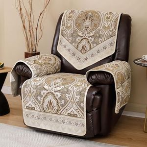 LUFEIJIASHI Recliner Chair Covers Non Slip Waterproof Large Recliner Covers for Leather Recliner,Electric Reclining Chair Covers for Living Room Dog Sofa Recliner Cover (FLKF-Beige)