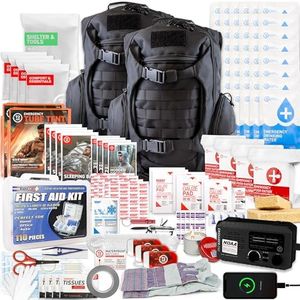 72 HRS Deluxe Emergency Survival Kit - Heavy Duty 72 Hour Bag Survival Kit for Earthquake, Hurricane, Tsunami, Winter, Blackout - Includes Emergency First Aid Kit, Water, Food (4 Person Black)