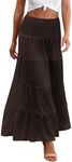 Zeagoo Women's Long Maxi Skirts Tiered High Waist Boho Elastic Layered A-Line Casual Midi Dress Brown