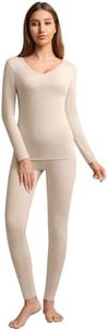 WiWi Thermal Underwear Set for Women Long Johns Sets Base Layer Pajama Thermals Warm Top & Bottom Bamboo Viscose Pjs S-XXL, Oatmeal Heather, X-Large