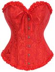 Corset Tops for Women, Bustier Shapewear Lingerie, Fashion Lace Waist Push Up Bodysuit Vest, Strapless Vintage Victorian Overbust Bodice for Night Out (Red,S)